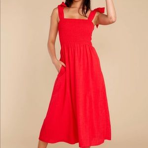 Red midi dress with ties